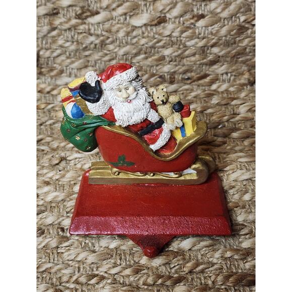 Vtg. Windsor Collection Christmas Stocking Holder Hanger Cast Iron Santa Sleigh - Picture 3 of 11
